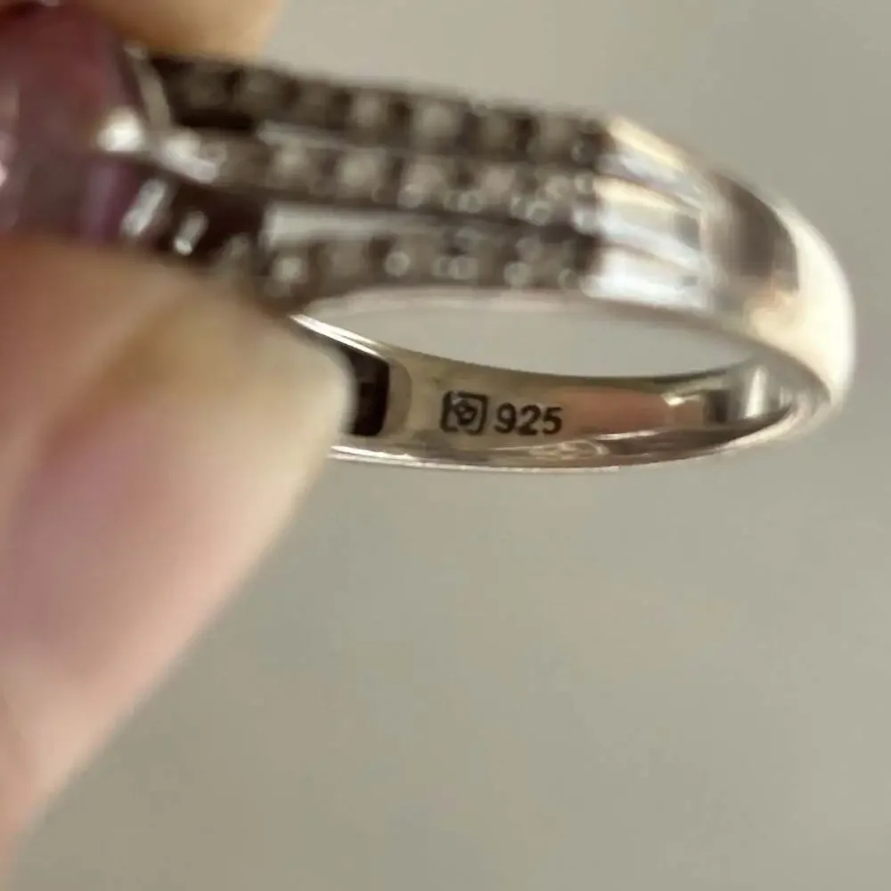 Sterling Silver 925 Pink Stone Ring Split Shank Sz 7.5 - Pre-owned Good